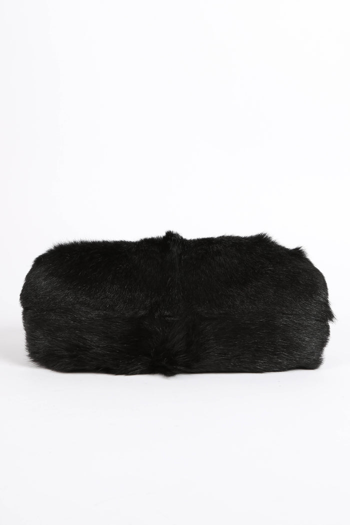RARE 2000s Chanel Black Fur Kiss Lock Shoulder Bag
