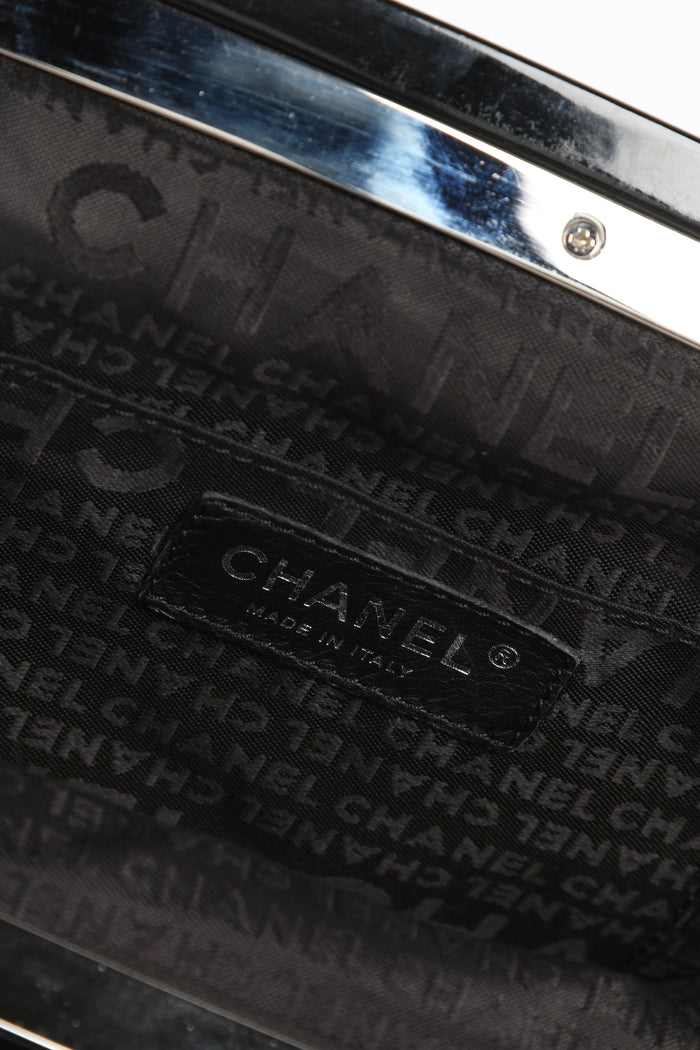 RARE 2000s Chanel Black Fur Kiss Lock Shoulder Bag