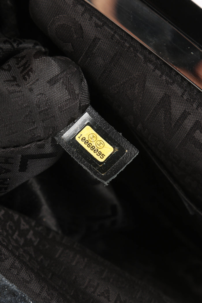 RARE 2000s Chanel Black Fur Kiss Lock Shoulder Bag