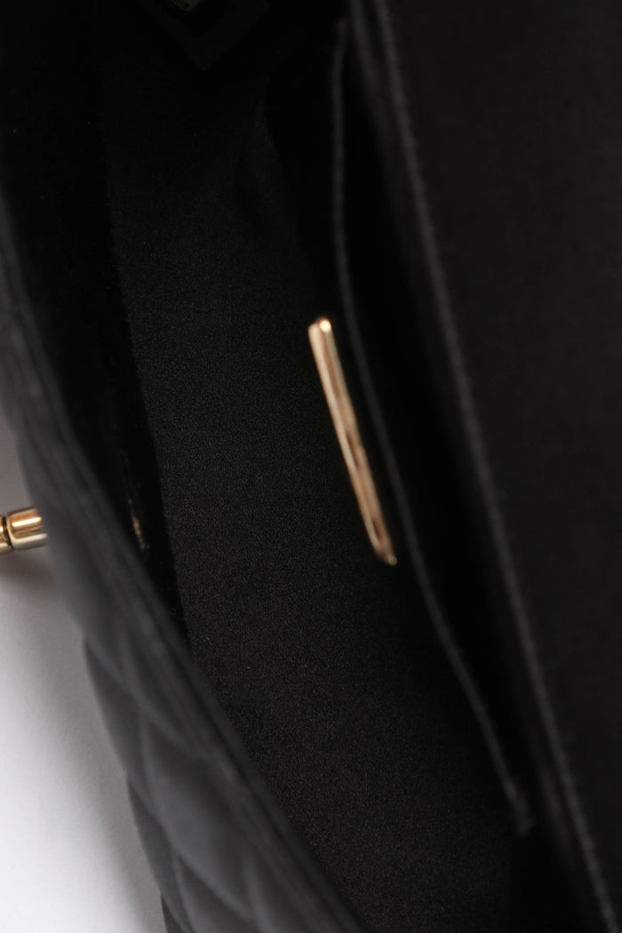 2000s Chanel Black Satin Mini Camellia Chocolate Bar Crossbody Bag