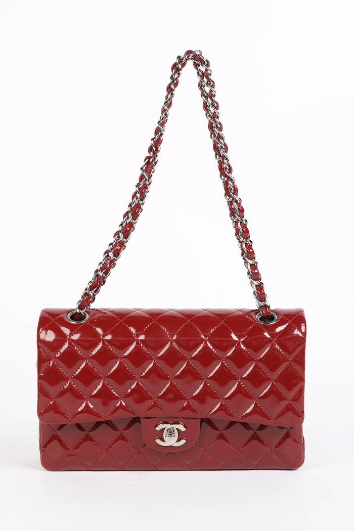 2010s Chanel Red Patent Leather Medium Double Flap Shoulder Bag