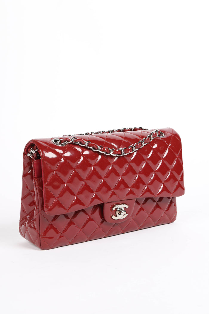 2010s Chanel Red Patent Leather Medium Double Flap Shoulder Bag