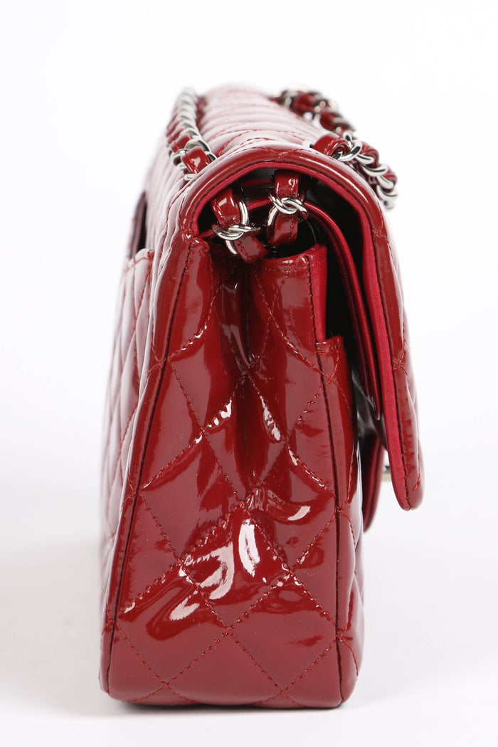 2010s Chanel Red Patent Leather Medium Double Flap Shoulder Bag