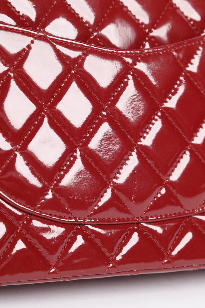 2010s Chanel Red Patent Leather Medium Double Flap Shoulder Bag