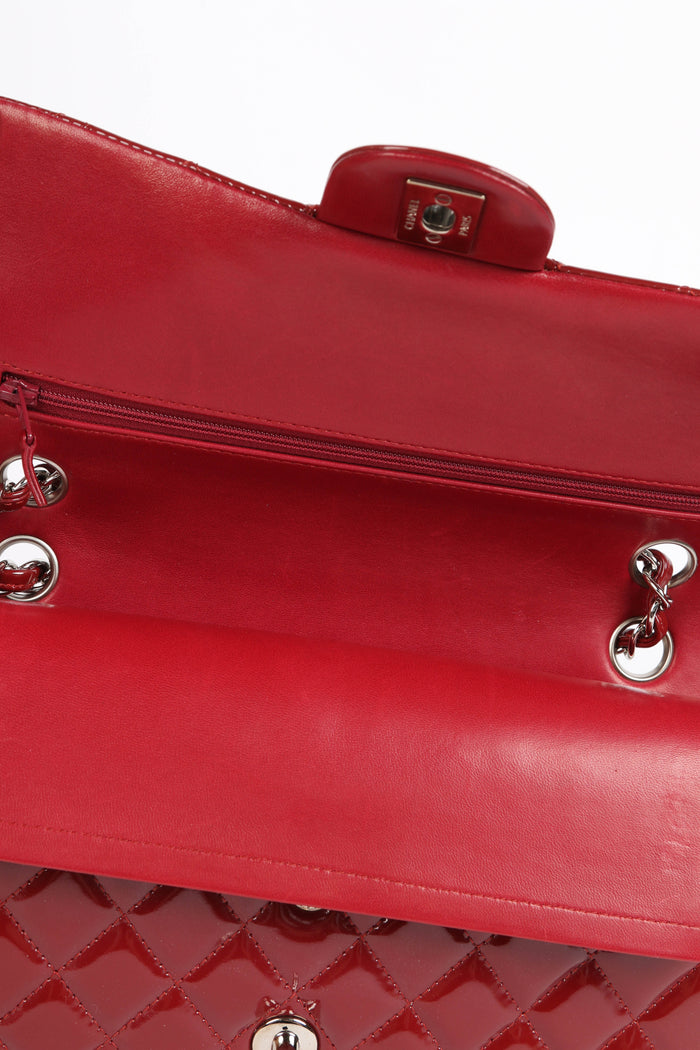 2010s Chanel Red Patent Leather Medium Double Flap Shoulder Bag