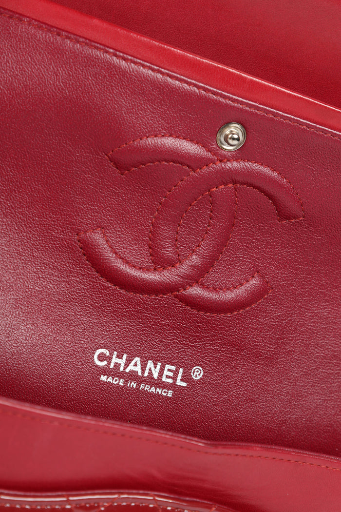 2010s Chanel Red Patent Leather Medium Double Flap Shoulder Bag
