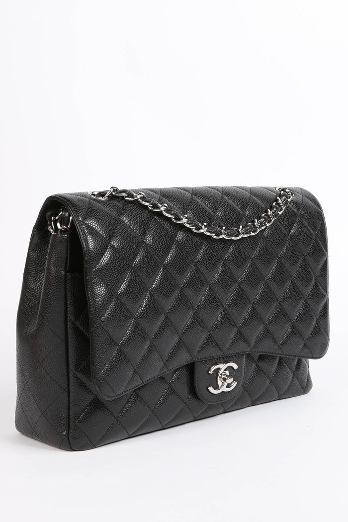 2010s Chanel Black Caviar Leather Maxi Double Flap Bag