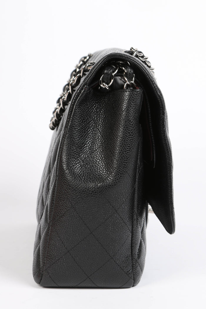 2010s Chanel Black Caviar Leather Maxi Double Flap Bag