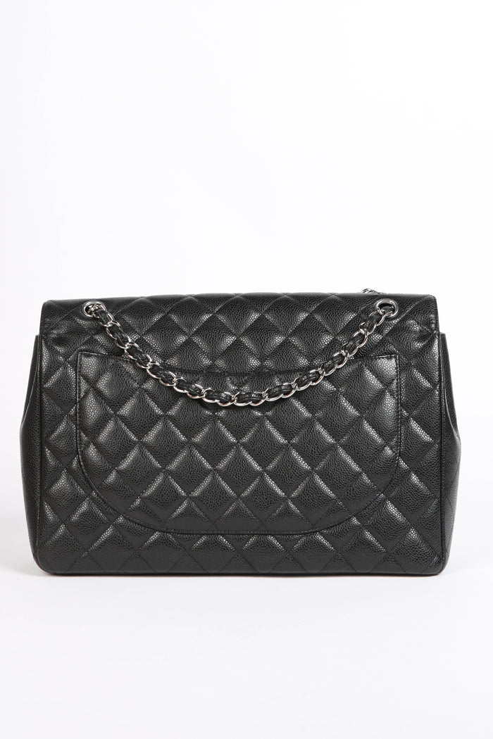 2010s Chanel Black Caviar Leather Maxi Double Flap Bag