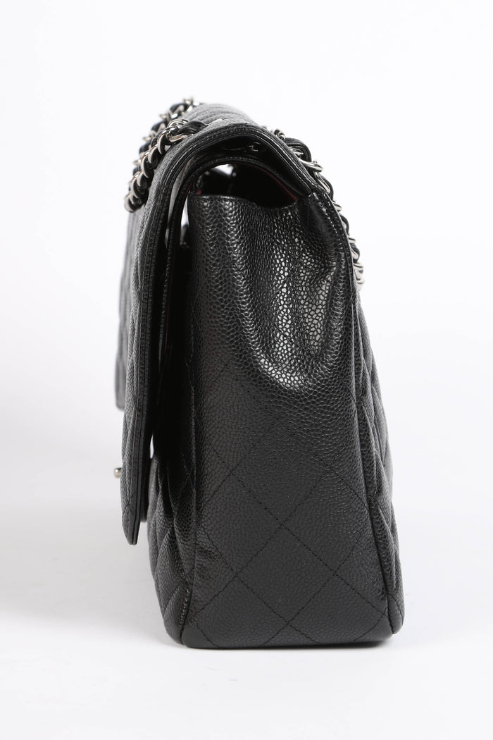 2010s Chanel Black Caviar Leather Maxi Double Flap Bag