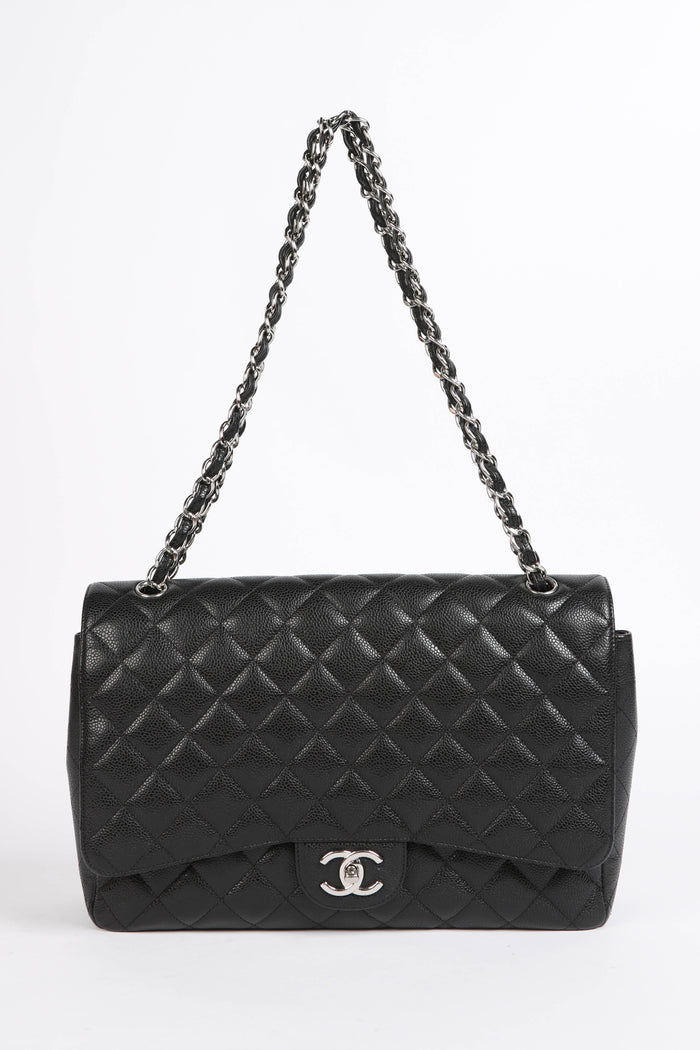 2010s Chanel Black Caviar Leather Maxi Double Flap Bag