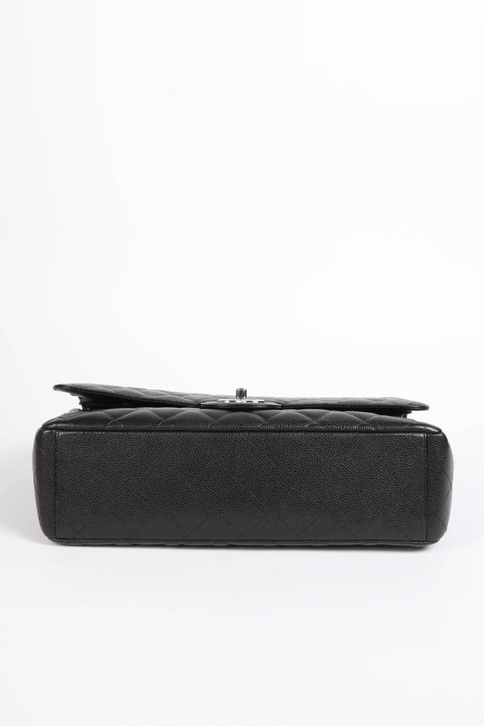 2010s Chanel Black Caviar Leather Maxi Double Flap Bag