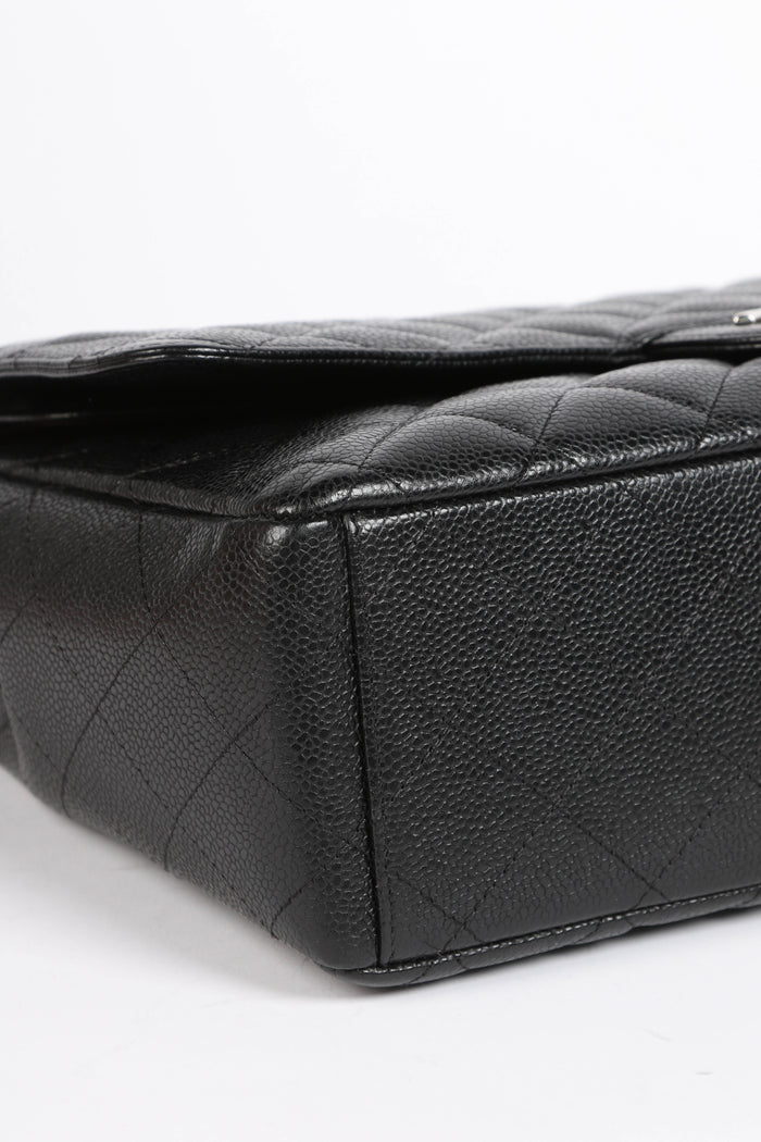 2010s Chanel Black Caviar Leather Maxi Double Flap Bag