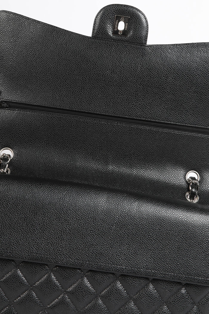 2010s Chanel Black Caviar Leather Maxi Double Flap Bag