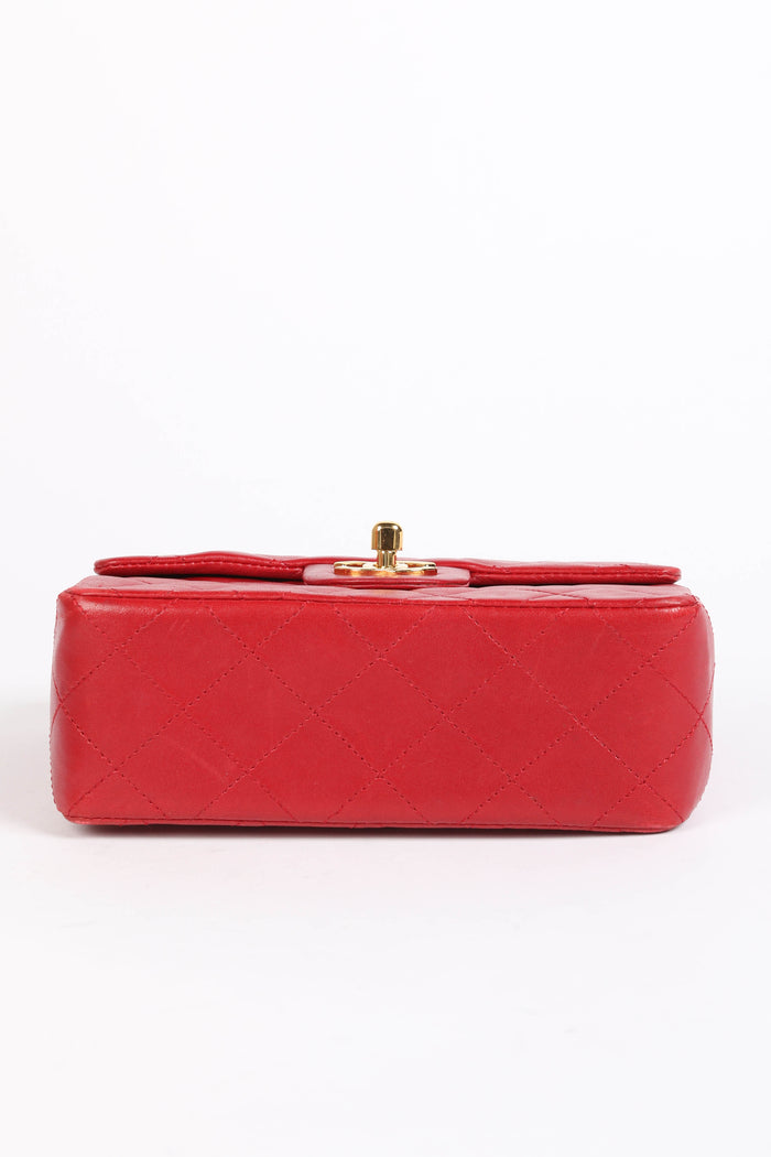 90s Chanel Red Lambskin Mini Square Top Handle Flap Bag