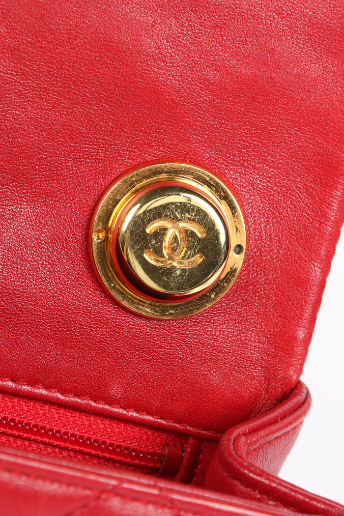 90s Chanel Red Lambskin Mini Square Top Handle Flap Bag