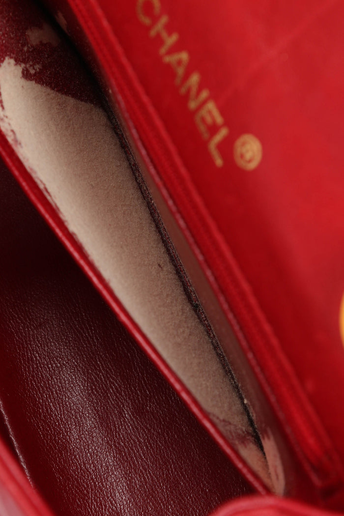 90s Chanel Red Lambskin Mini Square Top Handle Flap Bag