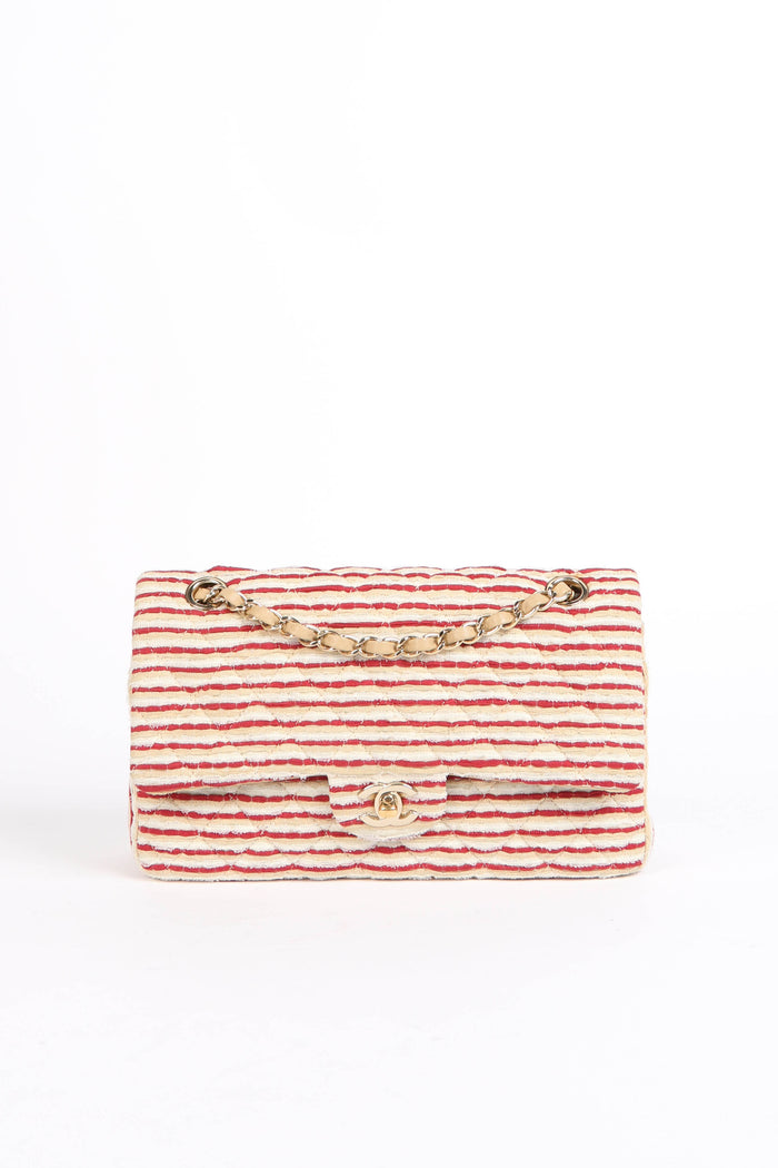 2014 Chanel Red Coco Sailor Jersey Medium Double Flap Shoulder Bag