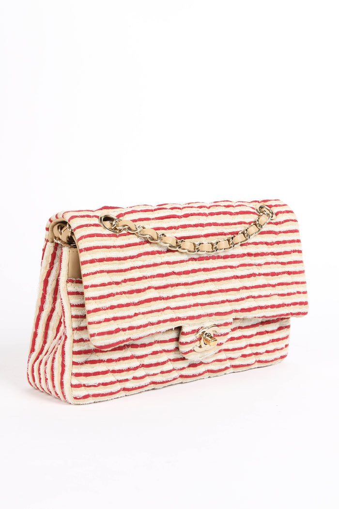 2014 Chanel Red Coco Sailor Jersey Medium Double Flap Shoulder Bag