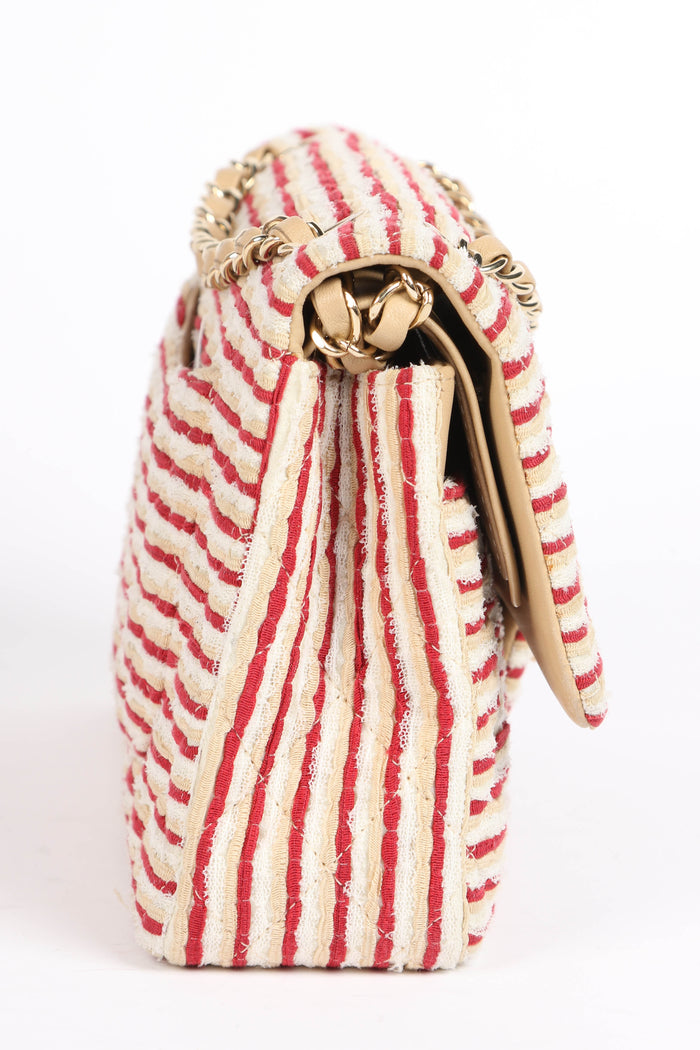 2014 Chanel Red Coco Sailor Jersey Medium Double Flap Shoulder Bag