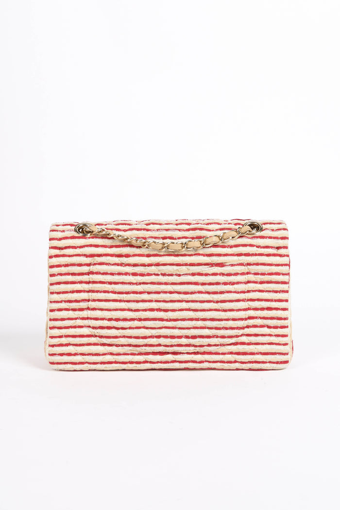 2014 Chanel Red Coco Sailor Jersey Medium Double Flap Shoulder Bag