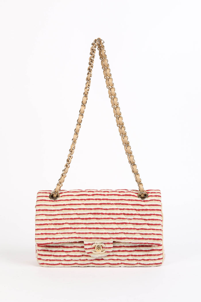 2014 Chanel Red Coco Sailor Jersey Medium Double Flap Shoulder Bag