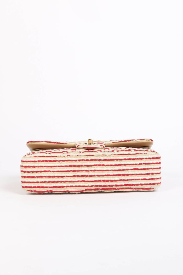 2014 Chanel Red Coco Sailor Jersey Medium Double Flap Shoulder Bag