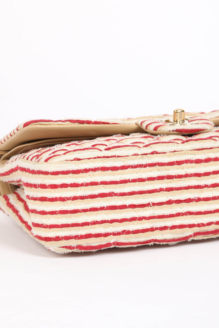 2014 Chanel Red Coco Sailor Jersey Medium Double Flap Shoulder Bag