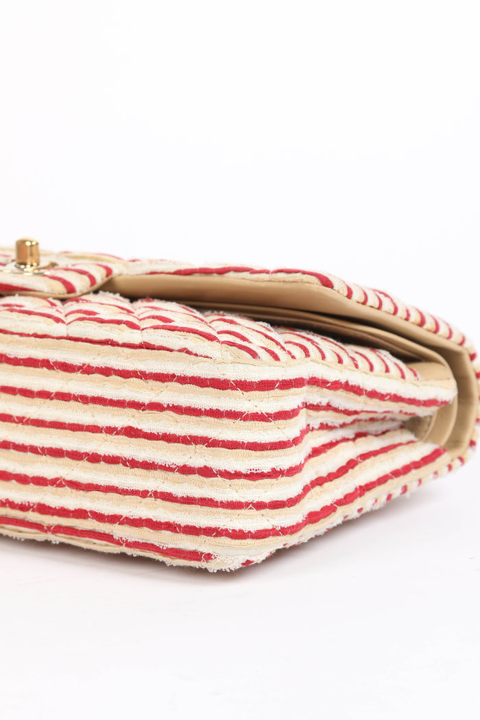 2014 Chanel Red Coco Sailor Jersey Medium Double Flap Shoulder Bag