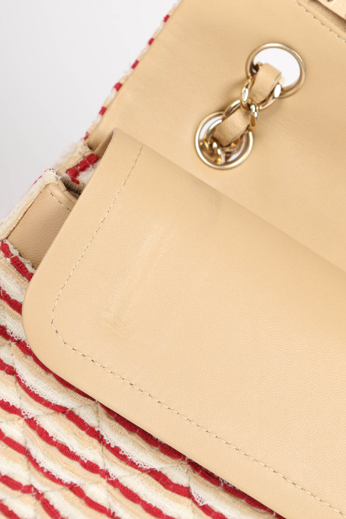 2014 Chanel Red Coco Sailor Jersey Medium Double Flap Shoulder Bag