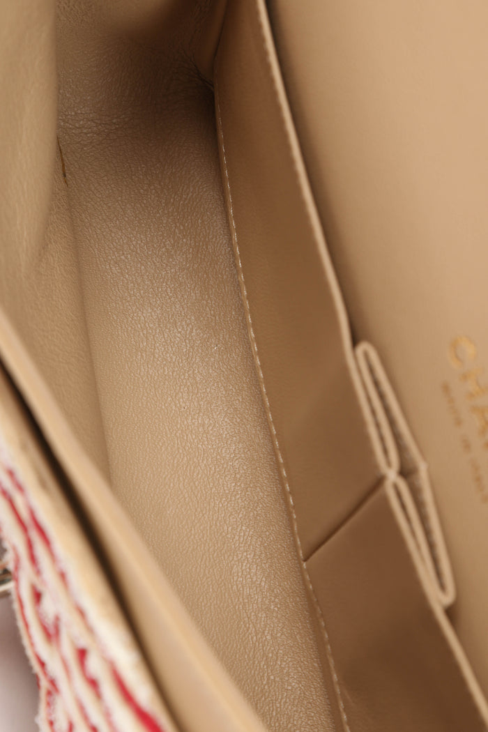 2014 Chanel Red Coco Sailor Jersey Medium Double Flap Shoulder Bag