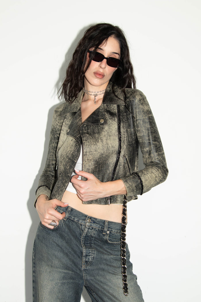 RARE 2000s Chanel Distressed Leather Biker Jacket