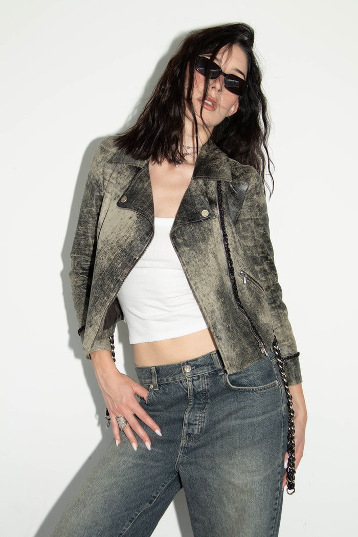 RARE 2000s Chanel Distressed Leather Biker Jacket