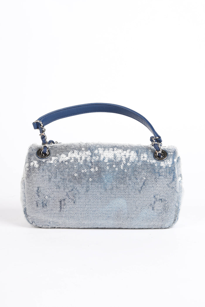 RARE 2018 Chanel Blue Sequin Waterfall Mini Flap Bag