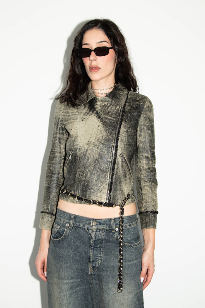 RARE 2000s Chanel Distressed Leather Biker Jacket
