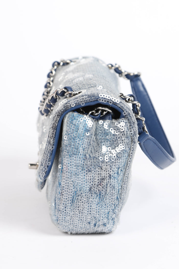 RARE 2018 Chanel Blue Sequin Waterfall Mini Flap Bag