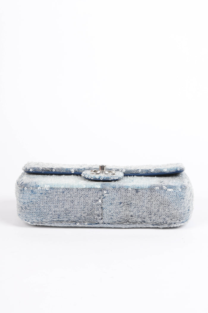 RARE 2018 Chanel Blue Sequin Waterfall Mini Flap Bag