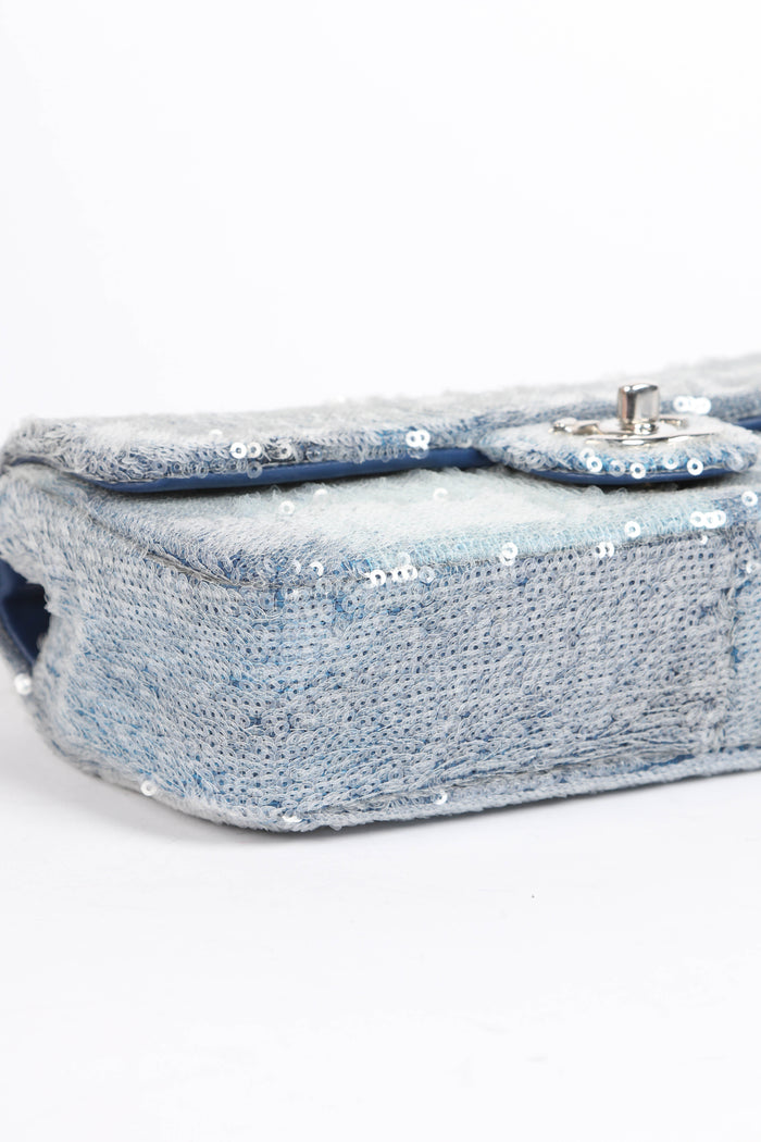 RARE 2018 Chanel Blue Sequin Waterfall Mini Flap Bag