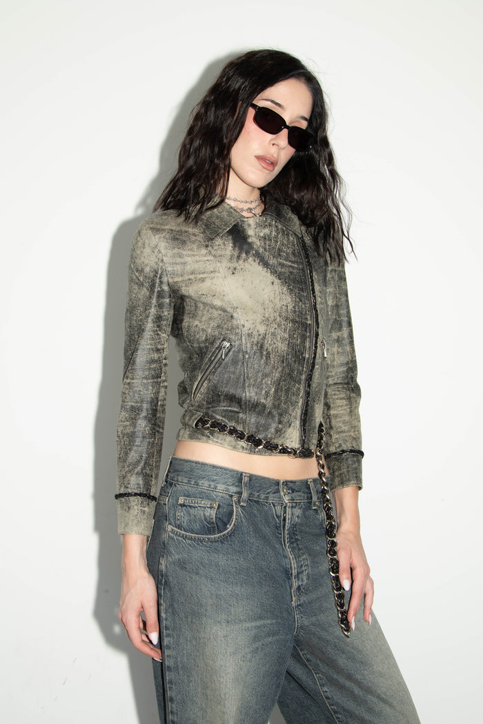 RARE 2000s Chanel Distressed Leather Biker Jacket