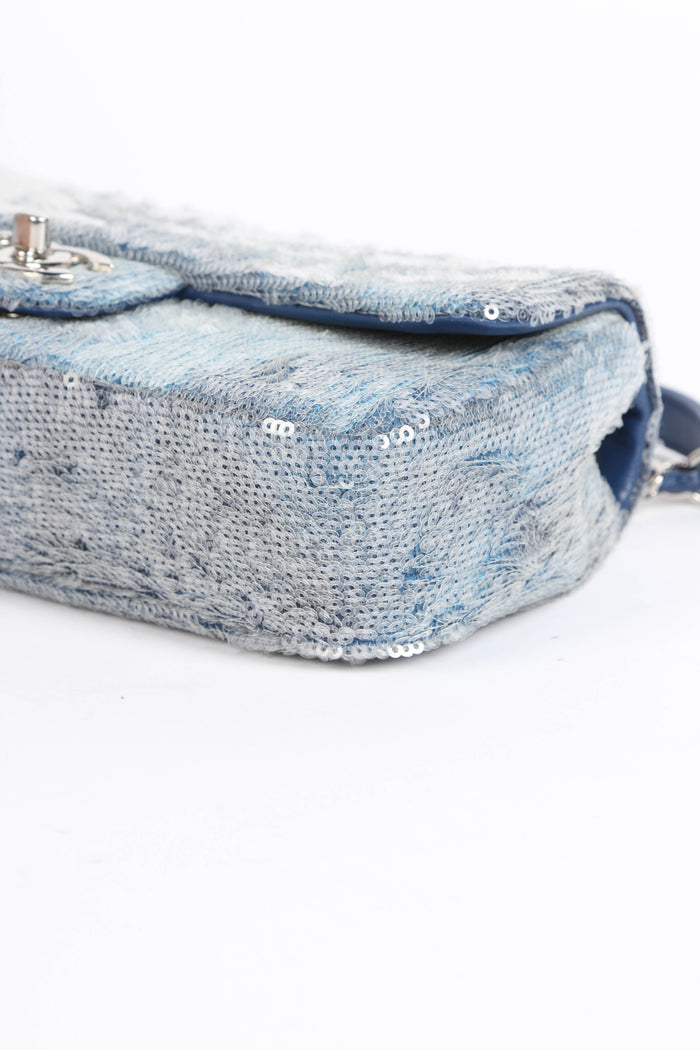 RARE 2018 Chanel Blue Sequin Waterfall Mini Flap Bag