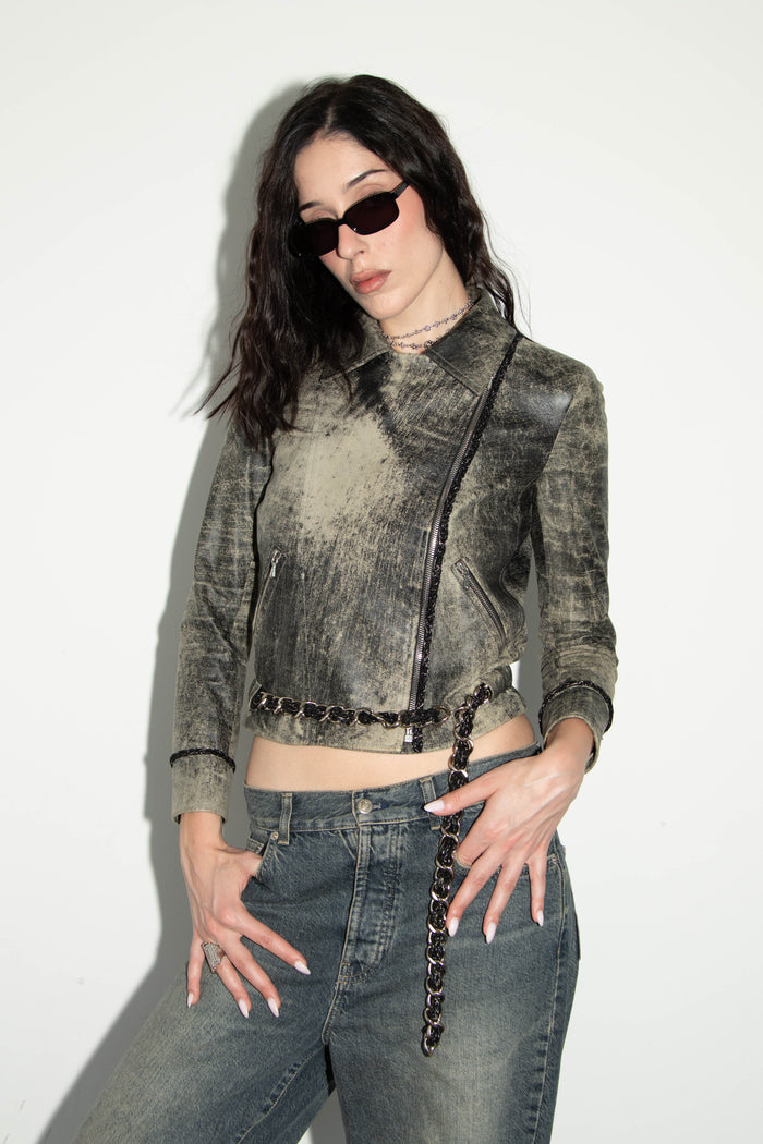 RARE 2000s Chanel Distressed Leather Biker Jacket