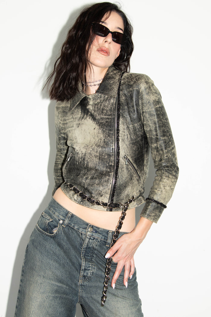 RARE 2000s Chanel Distressed Leather Biker Jacket