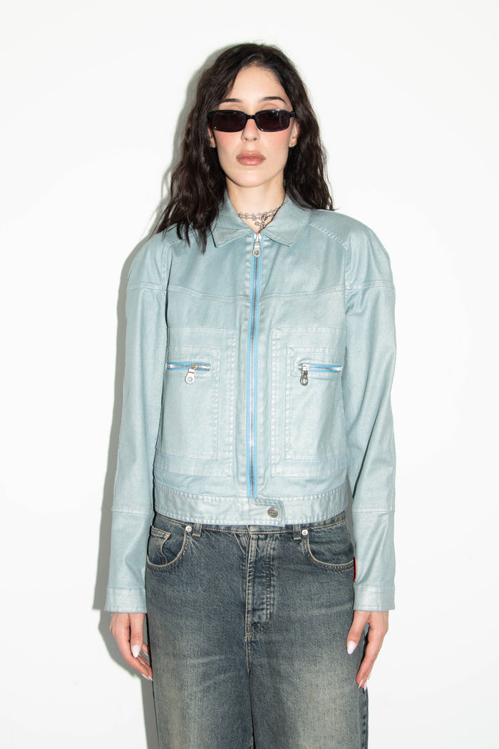 2000s Chanel Sports Line Blue Coated Denim Jacket