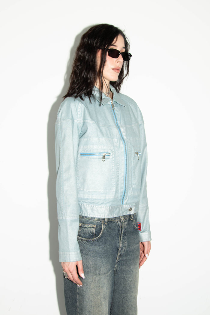 2000s Chanel Sports Line Blue Coated Denim Jacket