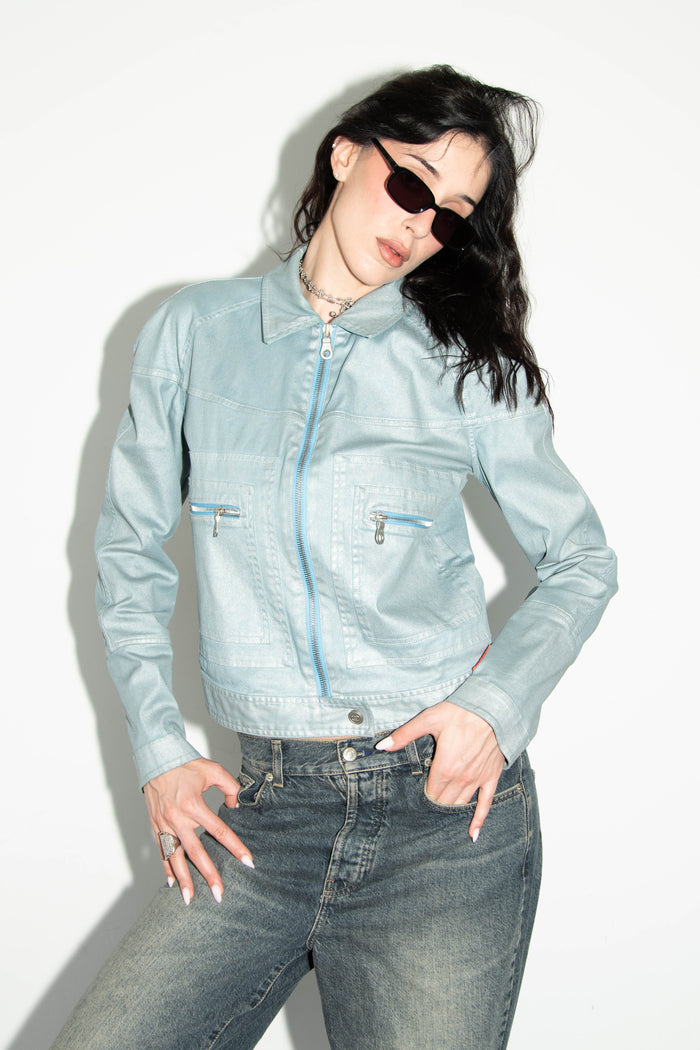 2000s Chanel Sports Line Blue Coated Denim Jacket