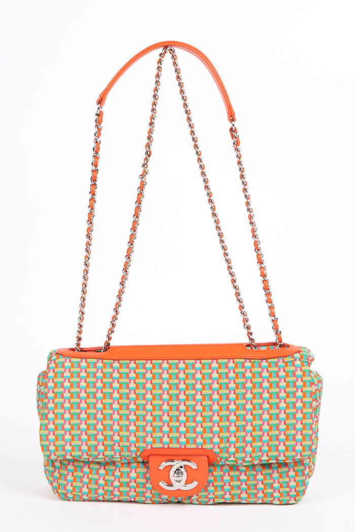 2010s Chanel Orange Rubber Medium Single Flap Shoulder Bag