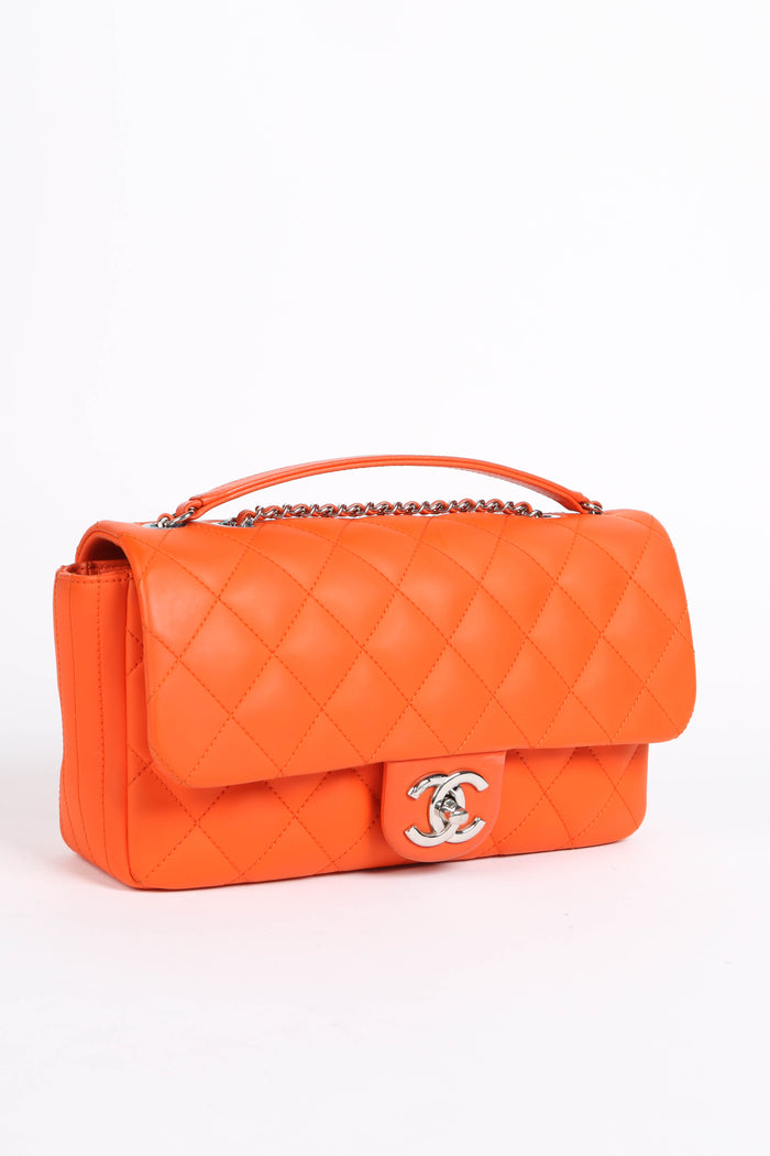 2010s Chanel Orange Rubber Medium Single Flap Shoulder Bag