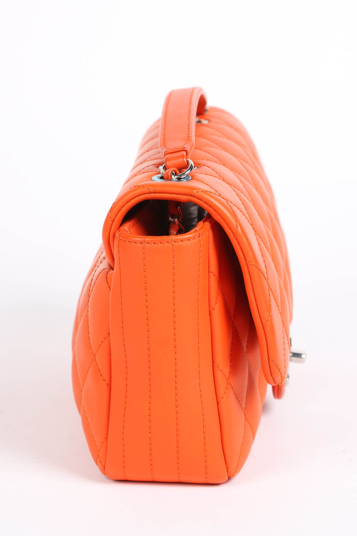 2010s Chanel Orange Rubber Medium Single Flap Shoulder Bag