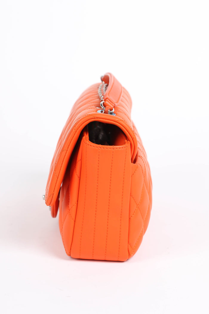 2010s Chanel Orange Rubber Medium Single Flap Shoulder Bag