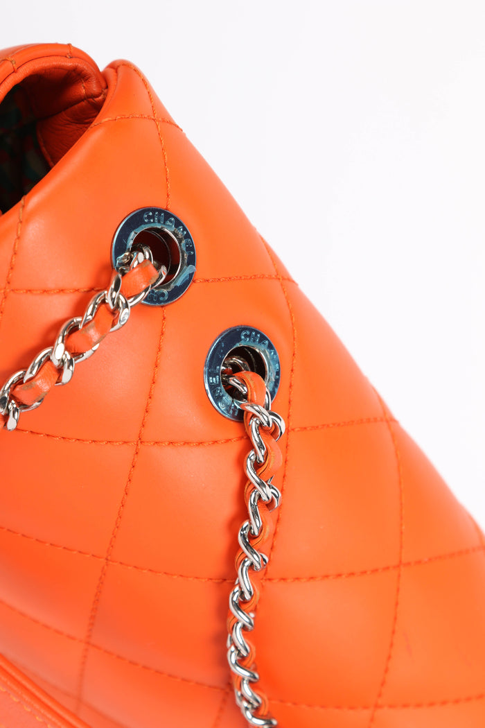 2010s Chanel Orange Rubber Medium Single Flap Shoulder Bag